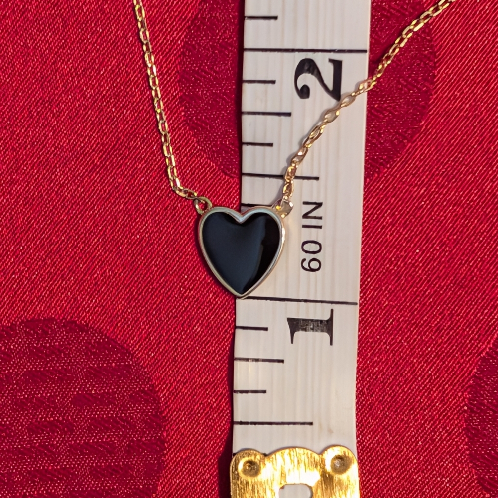 Black Enamel Gold Plated 925 Sterling Silver Heart Pendant Necklace - Picture 7 of 9